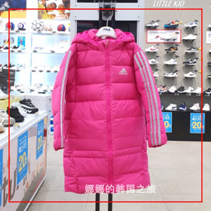 韩国直邮代购adidas阿迪达斯冬季羽绒服儿童女孩红色外套H04333