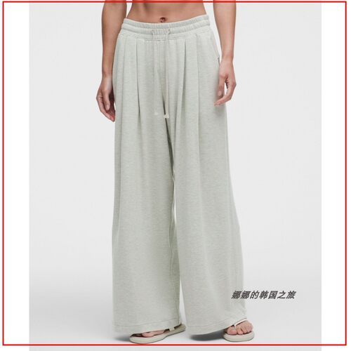 韩国代购lululemon BeCalm 女士高腰褶饰加宽阔腿裤休闲裤LW5IQAA