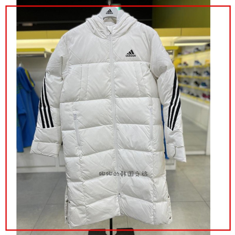 韩国代购Adidas阿迪达斯长款儿童男女童鹅绒保暖羽绒服外套H45043