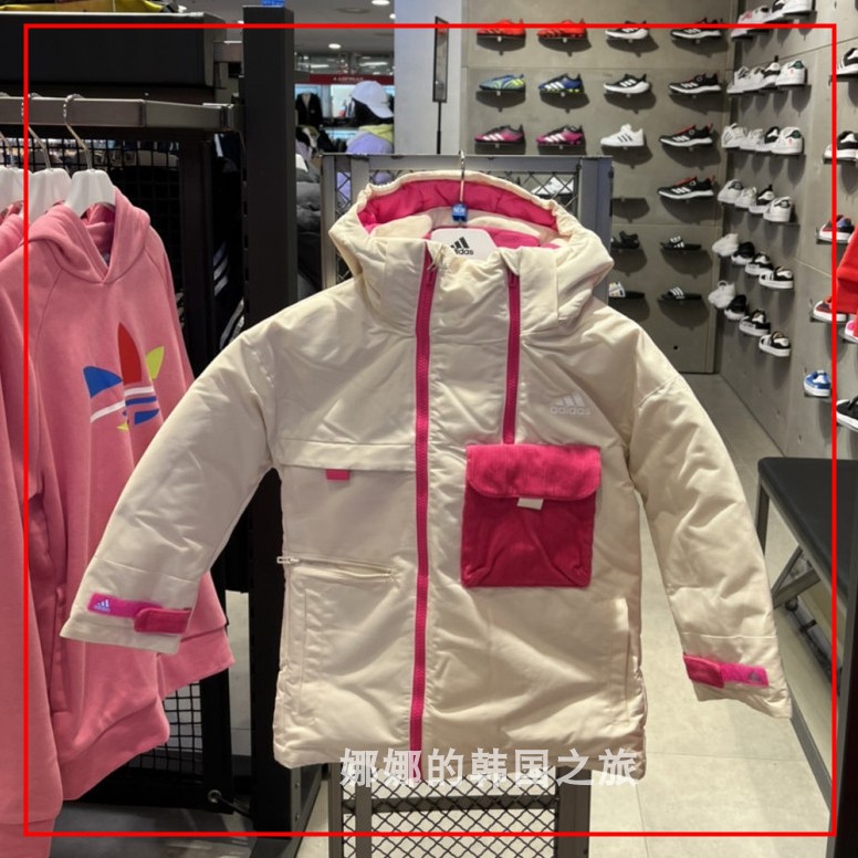 韩国直邮代购adidas阿迪达斯冬季羽绒服儿童男生亮面外套H45023