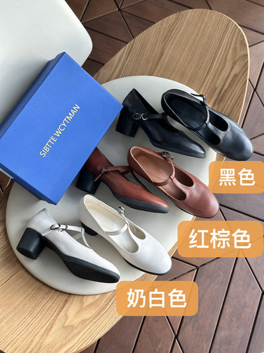 2025新款欧美风复古浅口单鞋女粗跟圆头真皮舒适玛丽珍单鞋