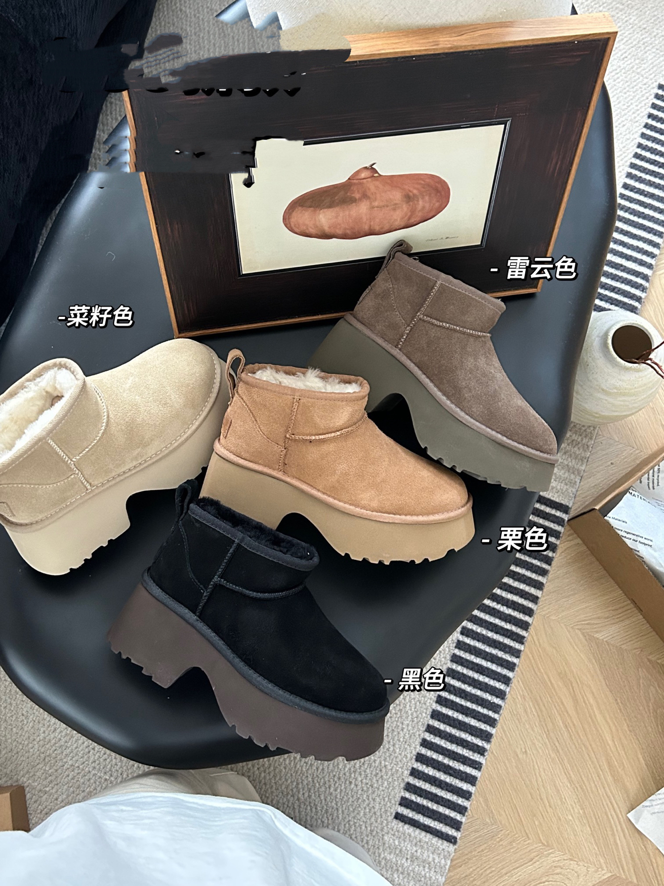 2025新款女圆头真皮舒适百搭时尚粗跟加厚保暖雪地靴羊皮毛一体