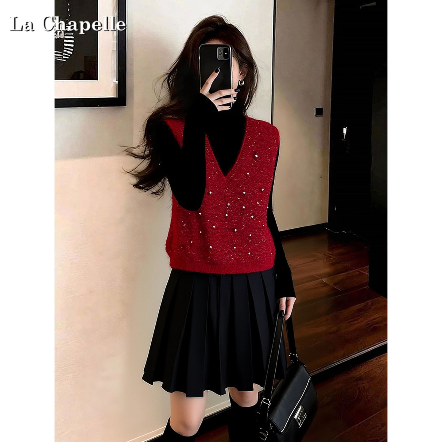 拉夏贝尔2025年冬季宽松显瘦开衫马甲半高领纯色打底衫T恤套装女,女装/女士精品,大码内搭,淘宝优惠券,粉丝福利购,淘宝优惠卷