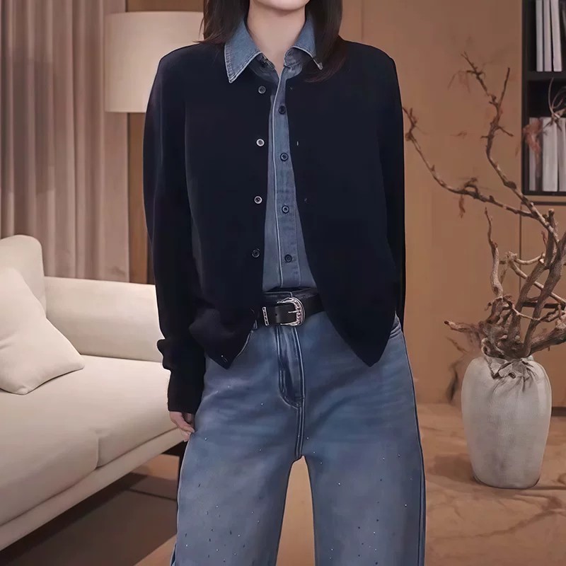 假两件衬衫女春秋季长袖拼接上衣