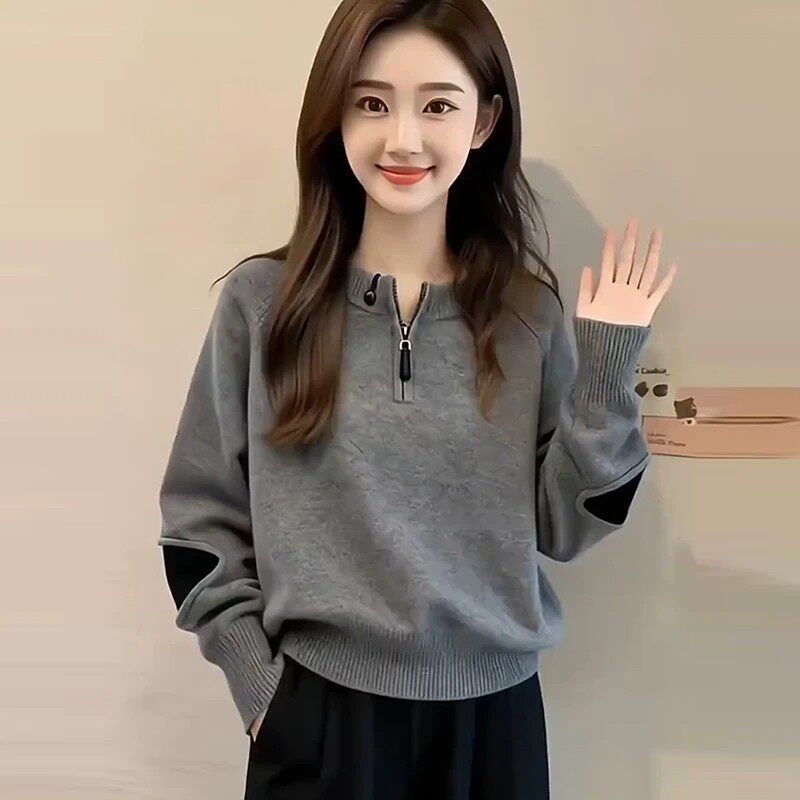 半拉链针织衫毛衣女秋冬时尚上衣
