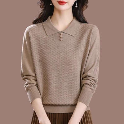 T恤春秋polo领中年妈妈洋气上衣