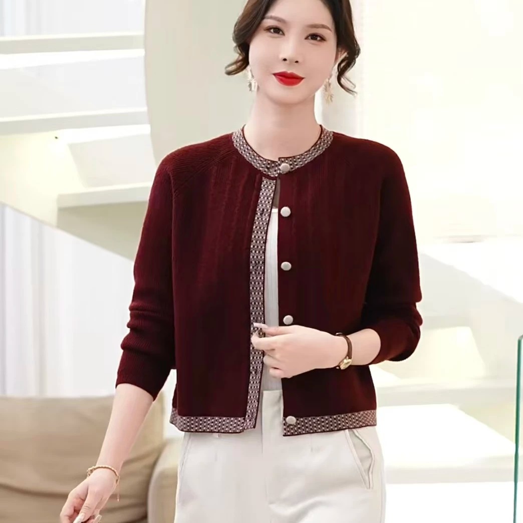 针织开衫女秋冬新款圆领毛衣外套图片