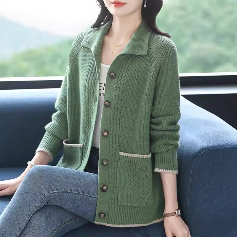 翻领针织开衫女春秋2025新款宽松洋气妈妈装外穿搭羊毛衫毛衣外套,女装/女士精品,毛针织衫,淘宝优惠券,粉丝福利购,淘宝优惠卷