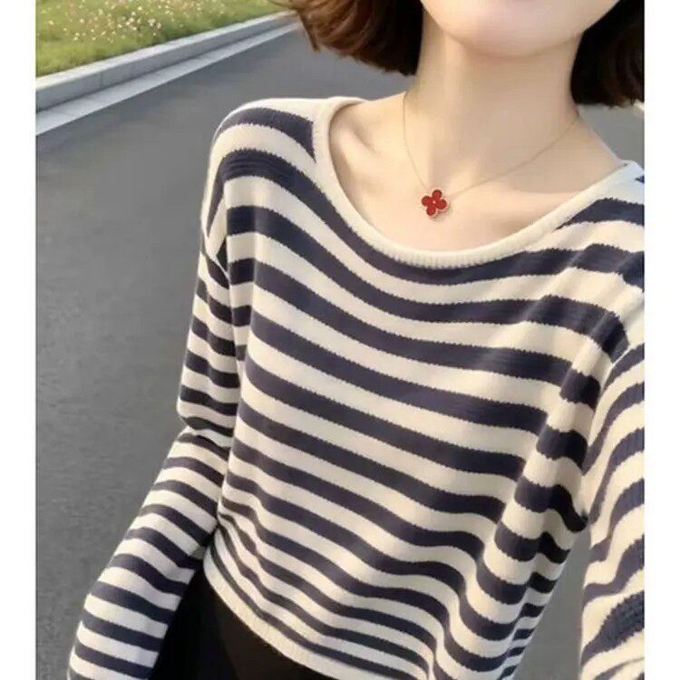 条纹毛衣针织衫女春秋新长袖上衣