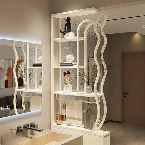 奶油风半墙屏风铁艺干湿区置物架