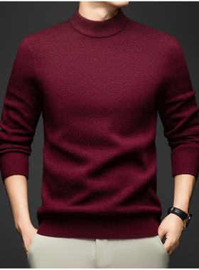 Men Sweater Half Turtleneck KnitPullover Youth Slim Knitwear