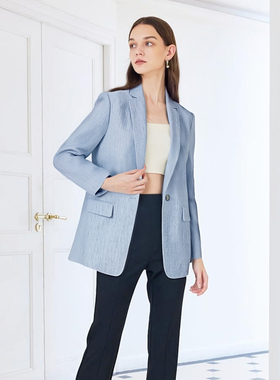 随心 牛仔肌理蓝灰色织纹理一粒扣宽松直身廓形休闲通勤西装外套