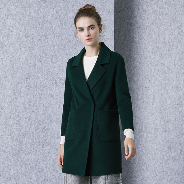 墨绿色双面呢羊毛大衣
