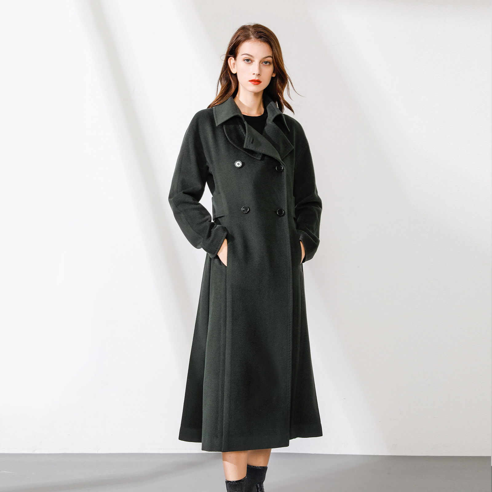 新赏 钢琴褶收腰设计羊毛加长款大衣