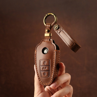 真皮汽车钥匙套适用老款大众途锐钥匙套专用钥匙保护壳扣头层牛皮