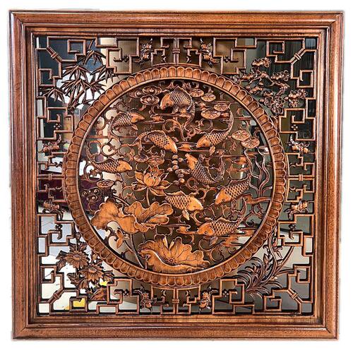 玄关装饰家居中式背景墙木质挂件