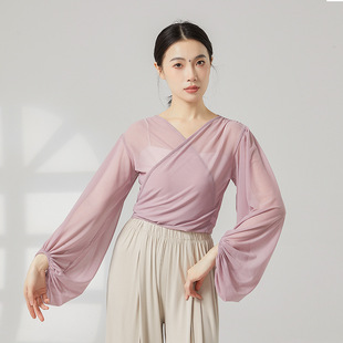 古典舞纱衣系带上衣温柔舞蹈服春季中国舞灯笼袖练功服仙气女老师