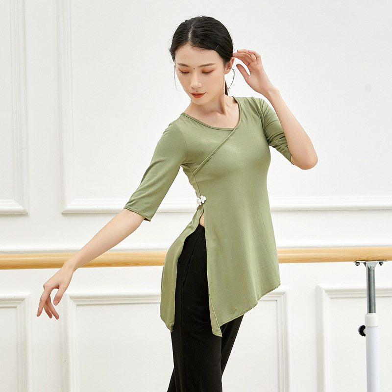 古典舞练功服女成人中国风教师上课现代舞蹈服开叉民族舞身韵上衣