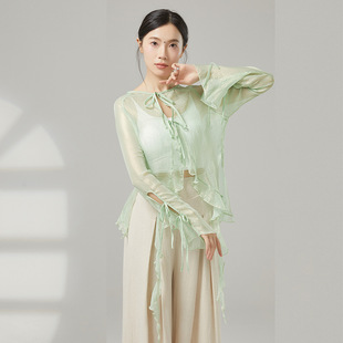 夏季 古典舞蹈服女飘逸纱衣演出服仙气上衣漂亮舞蹈老师练功服 新款