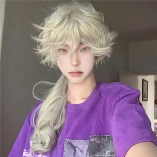 个性假头发男狐狸白毛卷发cos巴卫法兰西演出拖尾二次元拍照整顶