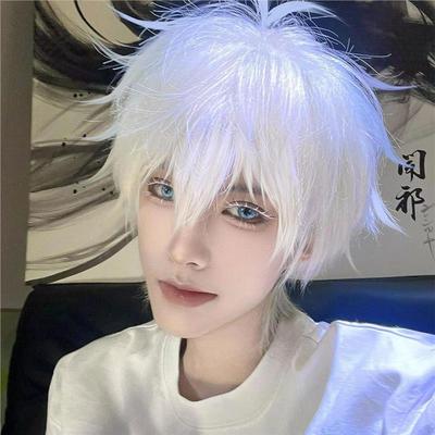 假毛男五条悟咒术回战同款cos纯白色个性短直发万用漫展整顶头套