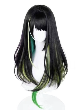 爆款玫瑰网 明日方舟Mon3tr凯尔召唤cos真头皮绿黄色高温丝假发