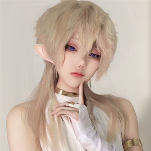 韩漫假毛cos魔王逆谋拖尾长发动漫刘海妆Darkfall米白色水母头