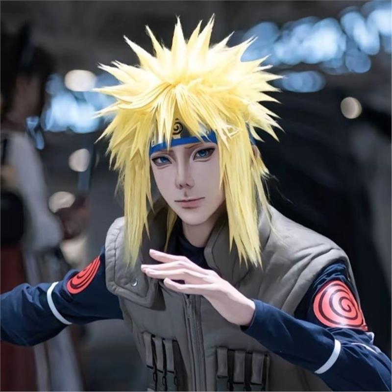 火影忍者漩涡四代鸣人波风水门反翘cos动漫打毛假发头顶护额