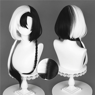 王者荣耀空空儿cos假发黑白双拼真头皮拼色玫瑰网高温哑光丝