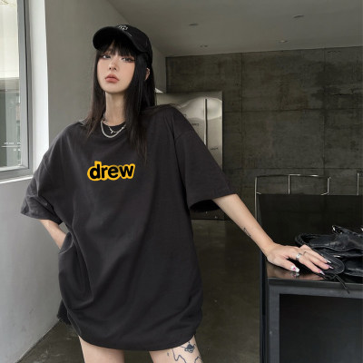 DREW BEE笑脸短袖女生黑色夏季衣服潮牌体恤情侣纯棉上衣T恤女