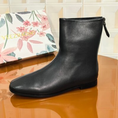 3973/2CM羊皮加绒清仓撤柜断码处理平跟女鞋胶粘中筒皮靴方头低跟