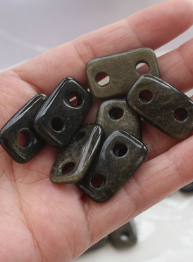 天然金曜石长方双扣片15*25MM双孔连接片猪鼻子手链项链饰品DIY
