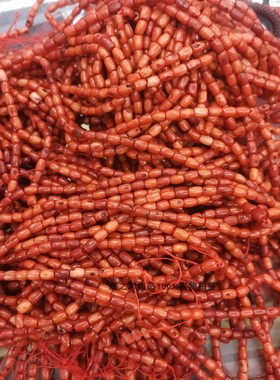 天然海竹圆管珠3*5mm橘红色黑疤坑洞款桶珠散珠手项链帽饰diy饰品