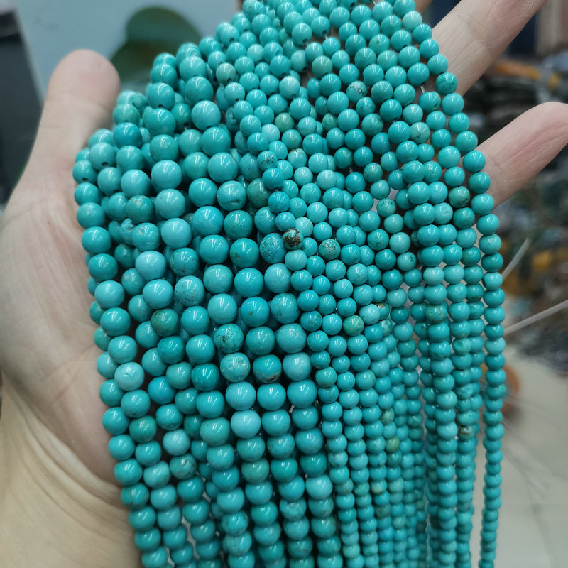 天然湖北松绿松石圆珠 4-12mm隔珠散珠子diy佛珠手串流苏饰品配件