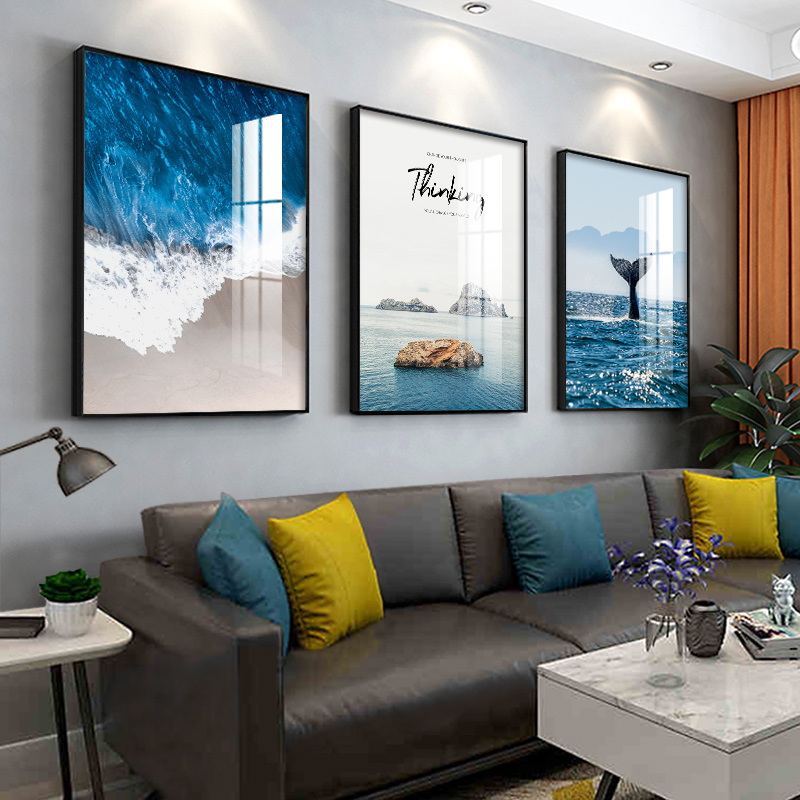 北欧客厅风景装饰画现代简约壁画轻奢沙发背景墙挂画组合晶瓷画