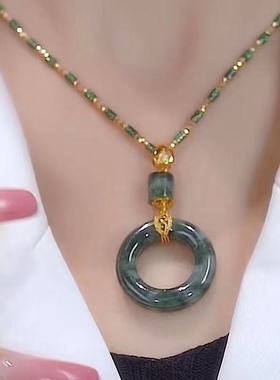 正品爆款平安扣项链翠绿显年轻项链女款新中式绿色玉石吊坠送礼物