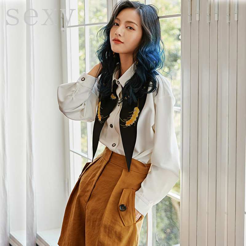 大尖领衬衫女长袖2019初秋新款复古设计感小众宽松刺绣衬衣上衣在类目 女装/女士精品, 衬衫中 - 来自Buy2taobao.com提供专业的淘宝代购服务