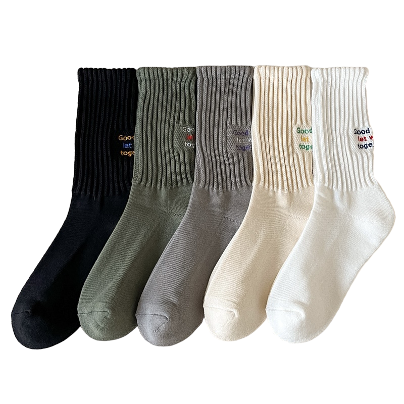 INS秋冬季男士长袜子加厚毛巾底运动袜毛圈中筒袜后跟字母工装袜