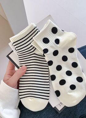 袜子女 黑白色ins潮流条纹精梳棉透气吸汗春夏袜子女 船袜棉