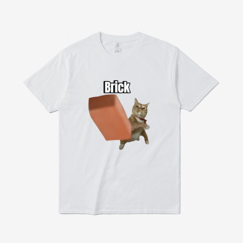 Brick Cat meme印花T恤纯棉短袖男女同款休闲百搭打底衫