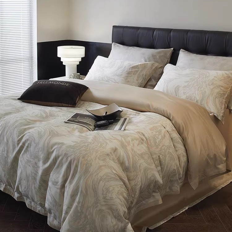 超柔丝棉磨毛加厚床单四件套秋冬高端轻奢风被套床笠床用品白灰色