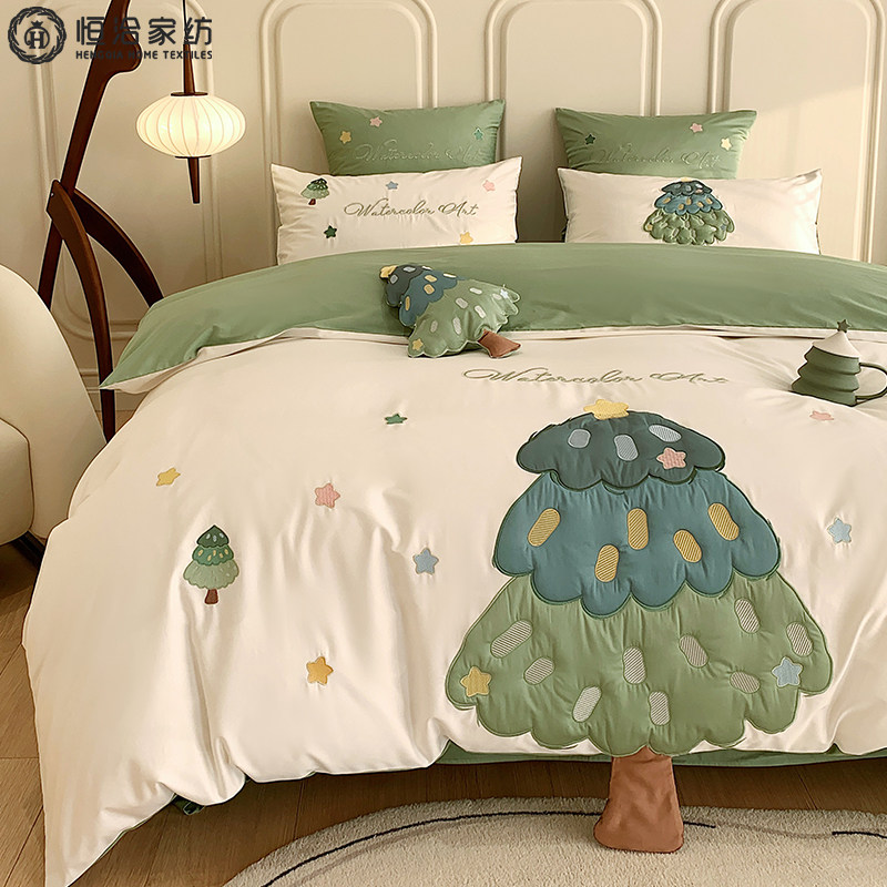 小清新卡通风磨毛长绒棉四件套