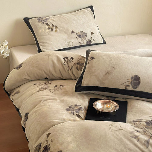 冬季复古风加厚牛奶绒四件套