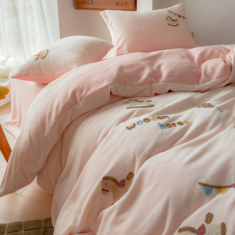 冬季少女心双面牛奶绒四件套