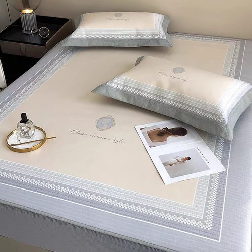 夏季轻奢风数码印花凉席三件套