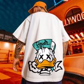 oversize美式 T恤半袖 嘻哈潮牌胖子情侣大码 国潮嘻哈宽松卡通短袖