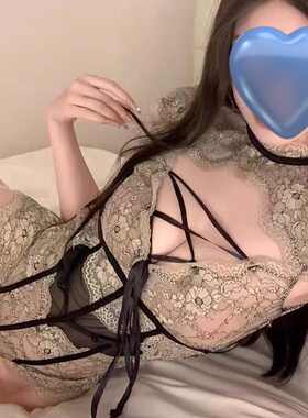 夏学姐新款内衣蕾丝深V绑带直角肩内搭连体衣性感透视服辣妹睡衣L