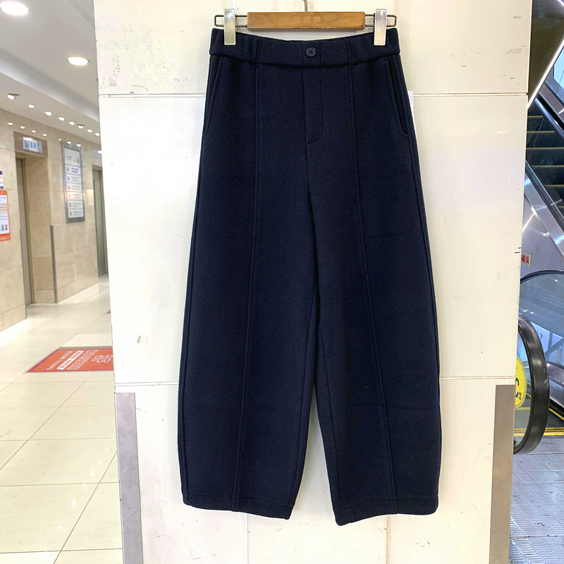 美丽明珠6879欧洲站秋冬2025时尚松紧腰休闲直筒九分裤羊毛元宝裤