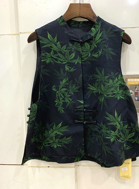 Q6122 欧货春装2025款珍珠单排盘扣立领树叶花国风香云纱马甲外套