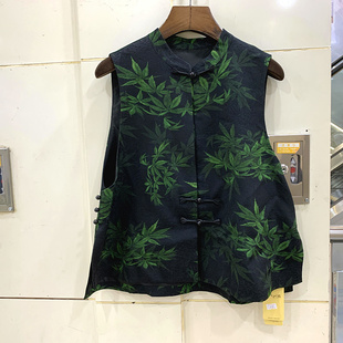 珍珠单排盘扣立领树叶花国风香云纱马甲外套 2025款 Q6122 欧货春装